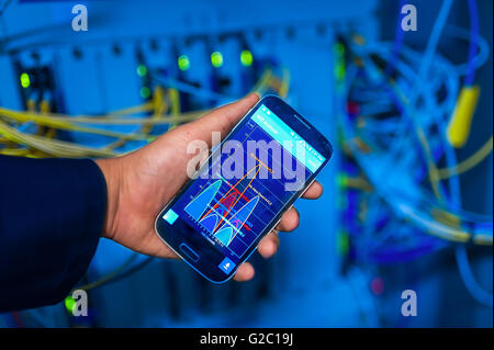 Fix network switch in data center room . Stock Photo