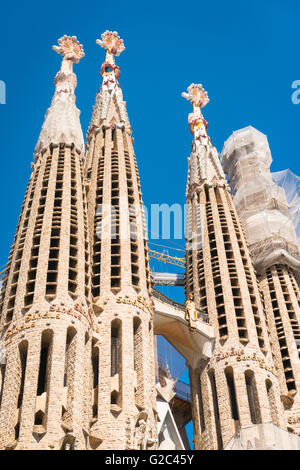 Spain Catalonia Barcelona Eixample Sagrada Familia cathedral detail begun 1882 Gaudi masterpiece Stock Photo