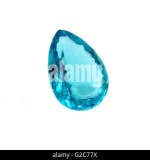 Blue Topaz Pear Shape Isolated on White. Stock Photo