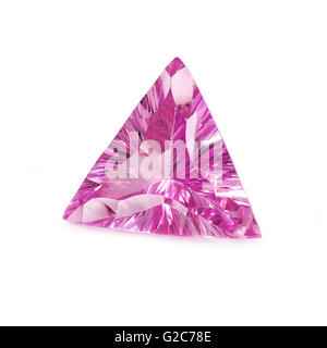 Triangular Shaped Pink Sapphire on a White Background. Stock Photo