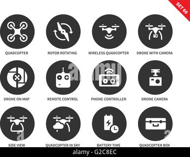 Flying drones icons on white backgrond Stock Vector