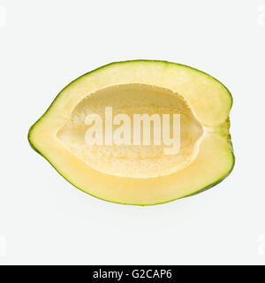 Raw Green Papaya on White Background Stock Photo