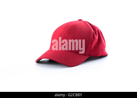 Grunge Red baseball cap isolated on white background Stock Photo