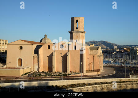 Saint Laurent Church (c13-15th) overlooking the Vieux Port or Old Port Marseille or Marseilles France Stock Photo