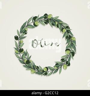 Vector frame with olive branch. Hand drawn circle frame illustration. Stock Vector