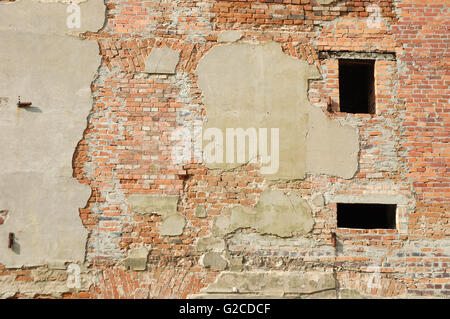 Ruined building brick wall background Stock Photo