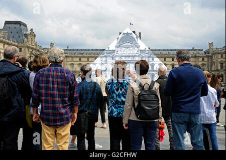 Photo sham sized by JF, Pyramid by Pei architect and Louvre Museum, Pavillon Sully, Paris France Stock Photo
