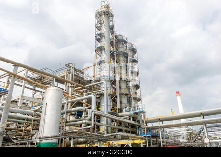 Industrial equipment and pipelines at the gas processing plant on a ...