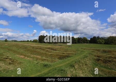 Remains of ditches and ramparts and access road to Ardoch Roman Fort near Braco Scotland  May 2016 Stock Photo