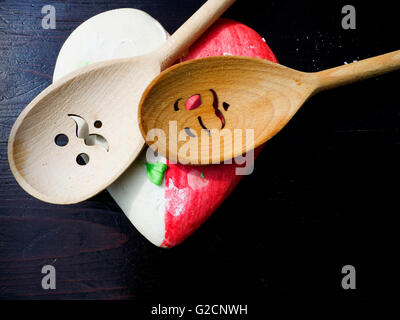 funny wooden spoons Stock Photo