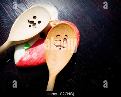 funny wooden spoons Stock Photo