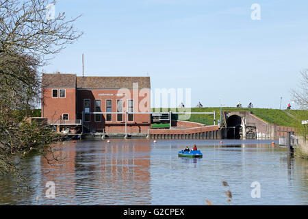 coastal pumping station, Greetsiel, Krummhoern, East Friesland, Lower Saxony, Germany Stock Photo