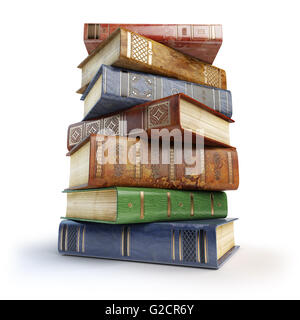 Old books. Stack of vintage books isolated on white. 3d illustration Stock Photo