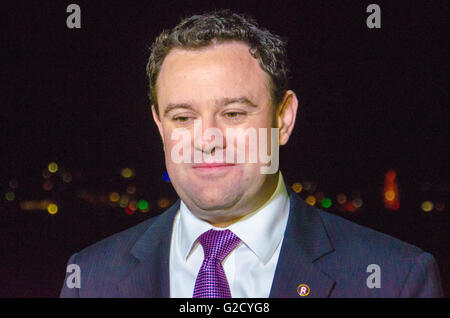 Sydney, Australia - 27th May 2016: The Vivid Sydney Light Show Festival opened on the 27th of May 2016.  The festival is set to run until the 18th of June featuring a wide variety of lights, sculptures and installations. Pictured is the NSW Minister for Trade, Tourism and Major Events, Stuart Ayres at the opening night of the Vivid Sydney Light Show. Credit:  mjmediabox /Alamy Live News Stock Photo
