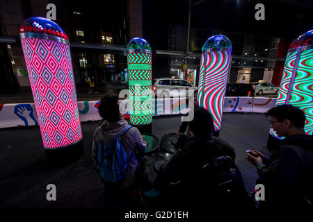 Sydney, Australia. 27th May, 2016. Interactive light installations in George Street for the Vivid Sydney 2016 program in Sydney. Vivid Sydney 2016 is the world’s largest festival of light, music and ideas and runs from 27 May—18 June 2016. Stock Photo