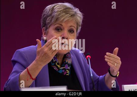 Mexico City, Mexico. 27th May, 2016. Executive Secretary of the Economic Commission for Latin America and the Caribbean (ECLAC) Alicia Barcena, takes part in a meeting of the 36th session of the ECLAC, in Mexico City, capital of Mexico, on May 27, 2016. © Alejandro Ayala/Xinhua/Alamy Live News Stock Photo