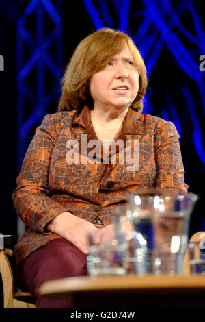 Hay Festival - May 2016 - Journalist, author and Nobel Literature Laureate Svetlana Alexievich on stage talking about her most recent work Second Hand Time. Stock Photo