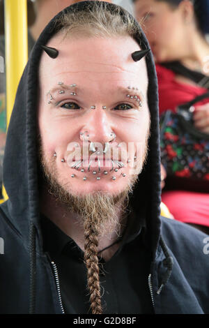 London.UK 28 May 2016,The Great Bitish Tattoo sShow got under way and saw some bodymodification  and body painting  makig this one of the topTattoo shows in England .@Paul Quezada-Neiman/Alamy Live News Stock Photo