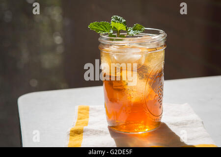 Iced Tea and Mint in Glass Jar Stock Photo