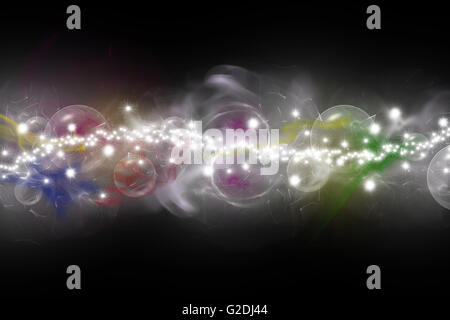 Abstract  composed of colored unfocused smoke, lights and objects on the black background. S Stock Photo