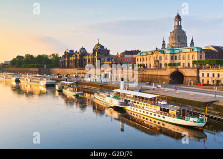 View of the old town of Dresden over river Elbe, Germany.