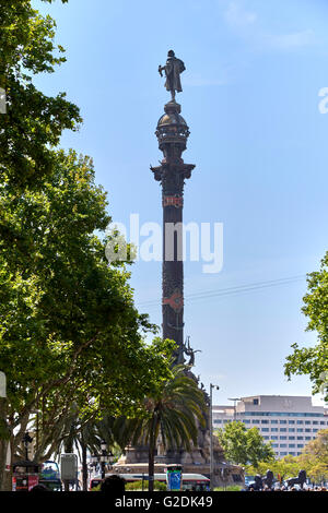 The Columbus Monument is amonument to Christopher Columbus at the lower end of La Rambla, Barcelona, Catalonia, Spain. Stock Photo