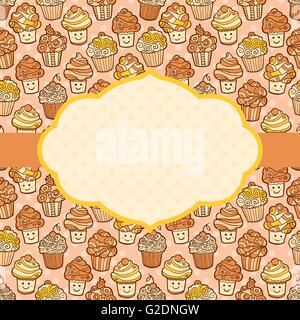 Textured background with cute doodle cupcakes. Stock Vector