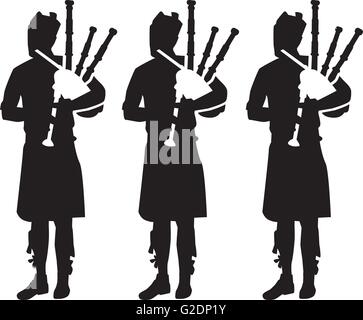 Three Bagpipe player silhouettes Stock Vector