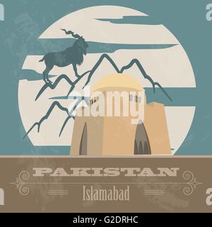 Pakistan landmarks. Retro styled image. Vector illustration Stock Vector