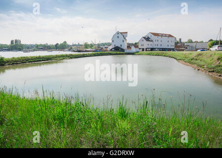 Suffolk landscape, the historic tide mill and adjoining mill pond in Woodbridge, Suffolk, England, UK Stock Photo