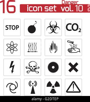 vector black danger icons set on white background Stock Vector