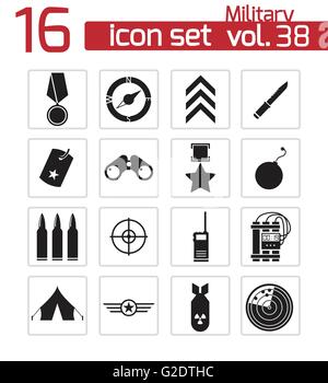 Vector black military icons set on white background Stock Vector