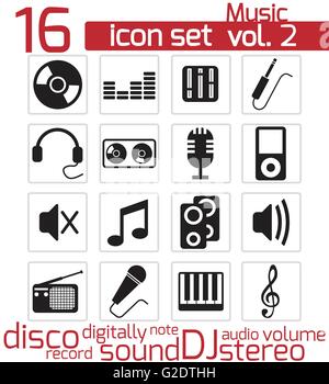 Vector black music icons set on white background Stock Vector