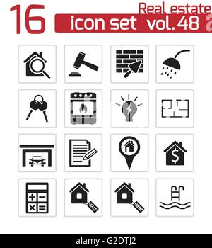 Real Estate Icons Black & White Sticker Set Big Stock Vector Image ...