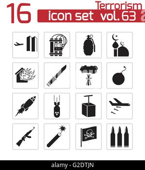 Vector black terrorism icons set on white background Stock Vector