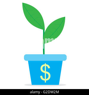 Growth of income. Sprout in a pot. Profit growth and income, investment finance, sprout plant in pot. Vector flat design illustr Stock Photo