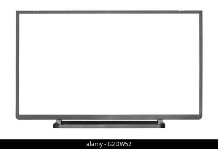 Modern blank flat screen tv set, isolated on a white background. Stock Photo