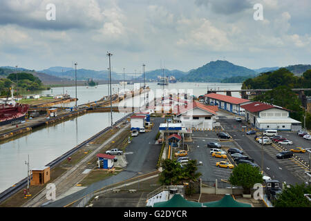 Miraflores Locks visitors center Panama Canal, Panama City, Panama, Central America Stock Photo