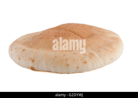 Single israeli flat bread pita isolated on white background Stock Photo