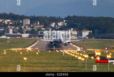 ZURICH - JULY 18: Boeing-737 British Airways landing in Zurich after short haul flight on July 18, 2015 in Zurich, Switzerland.  Stock Photo