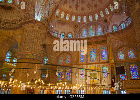 ISTANBUL - MAY 3: Interior of the 'Blue' mosque on Mal 3, 2015 in Istanbul,Turkey. Blue mosque is of the main religious centers  Stock Photo