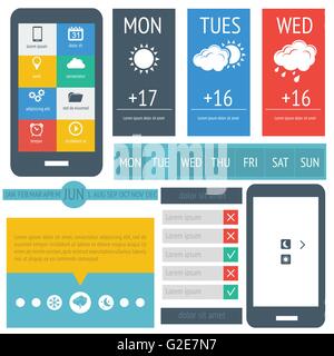 Flat UI design elements - set of basic web icons on colorful bars ...