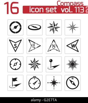 Star compass icons. Black and white star. Navigation vector symbols ...