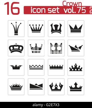 Set of black crown icons silhouette. Collection Coat of arms and royal ...
