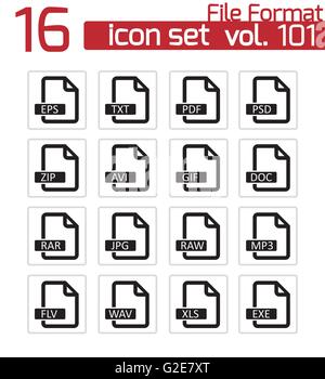 Vector black  file format  icons set on white background Stock Vector