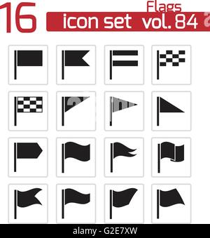 Vector black flag icons set on white background Stock Vector