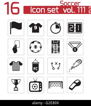 Soccer Or Football Icons White On Black Flat Design Set Big Stock ...