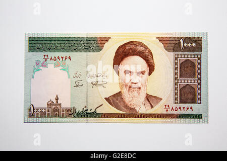 The front of the Iranian 1000 Rials note featuring Ayatollah Khomeini ...