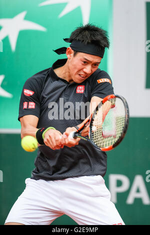 Paris, France. 25th May, 2016. Kei Nishikori (JPN) Tennis : Kei Nishikori of Japan during the Men's singles second round match of the French Open tennis tournament against Andrey Kuznetsov of Russia at the Roland Garros in Paris, France . © AFLO/Alamy Live News Stock Photo