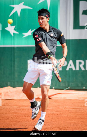 Paris, France. 25th May, 2016. Kei Nishikori (JPN) Tennis : Kei Nishikori of Japan during the Men's singles second round match of the French Open tennis tournament against Andrey Kuznetsov of Russia at the Roland Garros in Paris, France . © AFLO/Alamy Live News Stock Photo